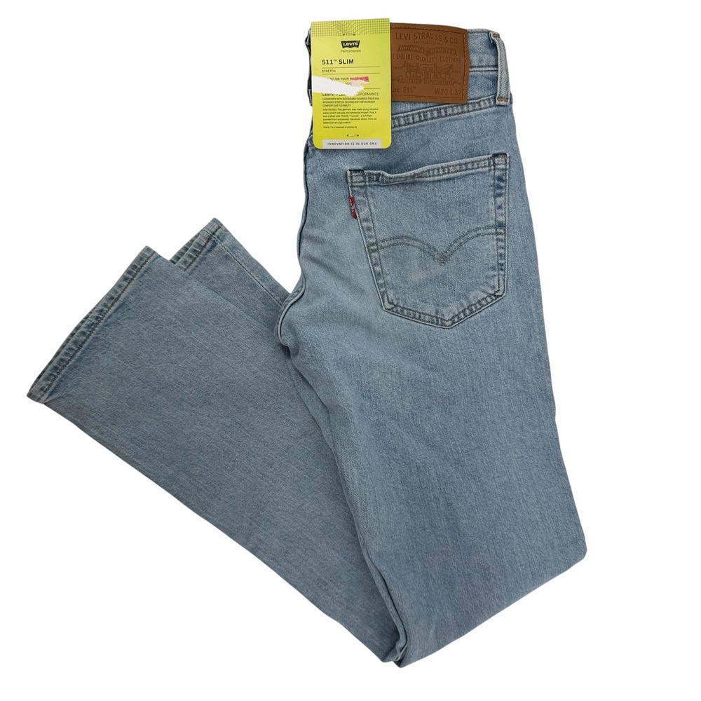 Levi's 511 Slim Fit Jeans Mens 30x32 Light Wash Blue Performance Stretch NWT